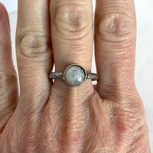 Sterling Silver 925 Regina Lane Israel Round Moonstone Hammered Band Ring Sz 10